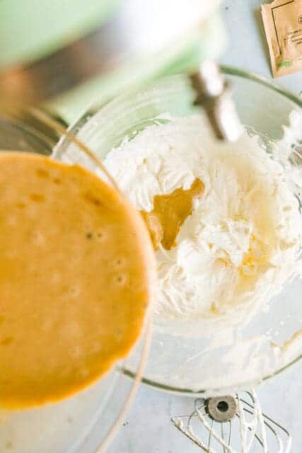 adding other ingredients to whipped heavy cream for coffee ice cream