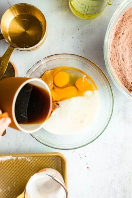 Add your freshly brewed strong coffee