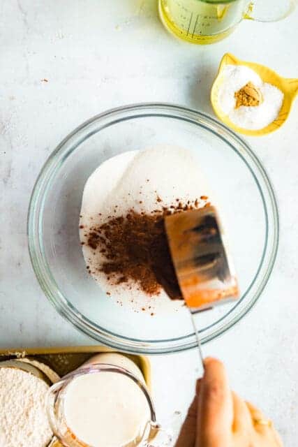 Whisk together the sugar, flour, and cocoa powder