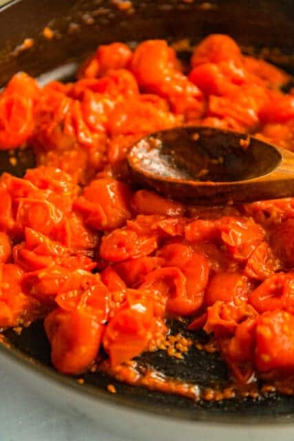 cooked down tomatoes to add to baked polenta