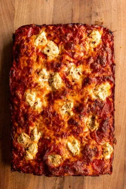 overhead shot of finished focaccia pizza
