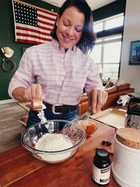 mixing flour together to make apricot ginger scones
