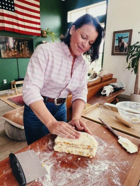 gently folding the ginger scones dough