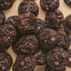 fudgy double chocolate cookies with sea salt and olive oil in the recipe