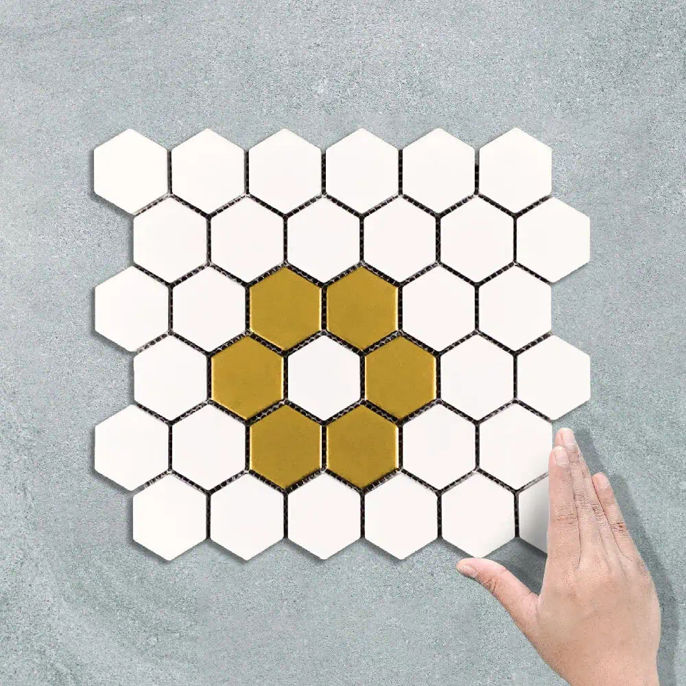 HEX MEDIUM FLORAL GOLD WHITE - MOSAIC