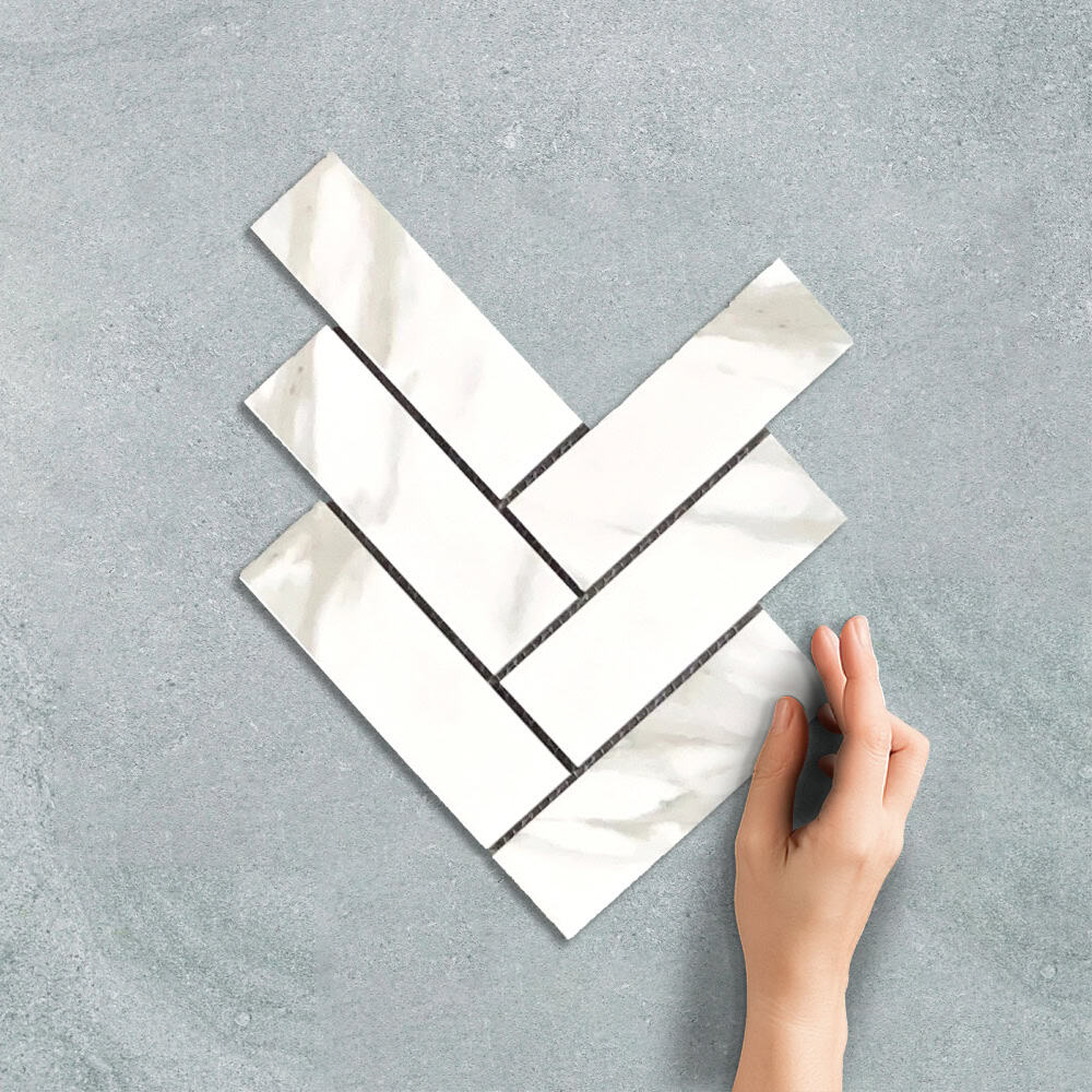 HERRINGBONE XXL CARRARA (GLOSS) - MOSAIC