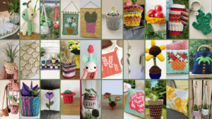 Colorful crochet and knitting crafts for home decor and accessories.