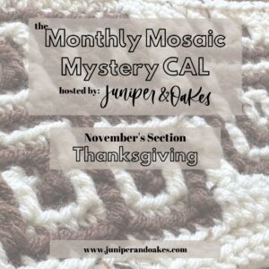 Colorful mosaic textile with neutral tones for November theme.