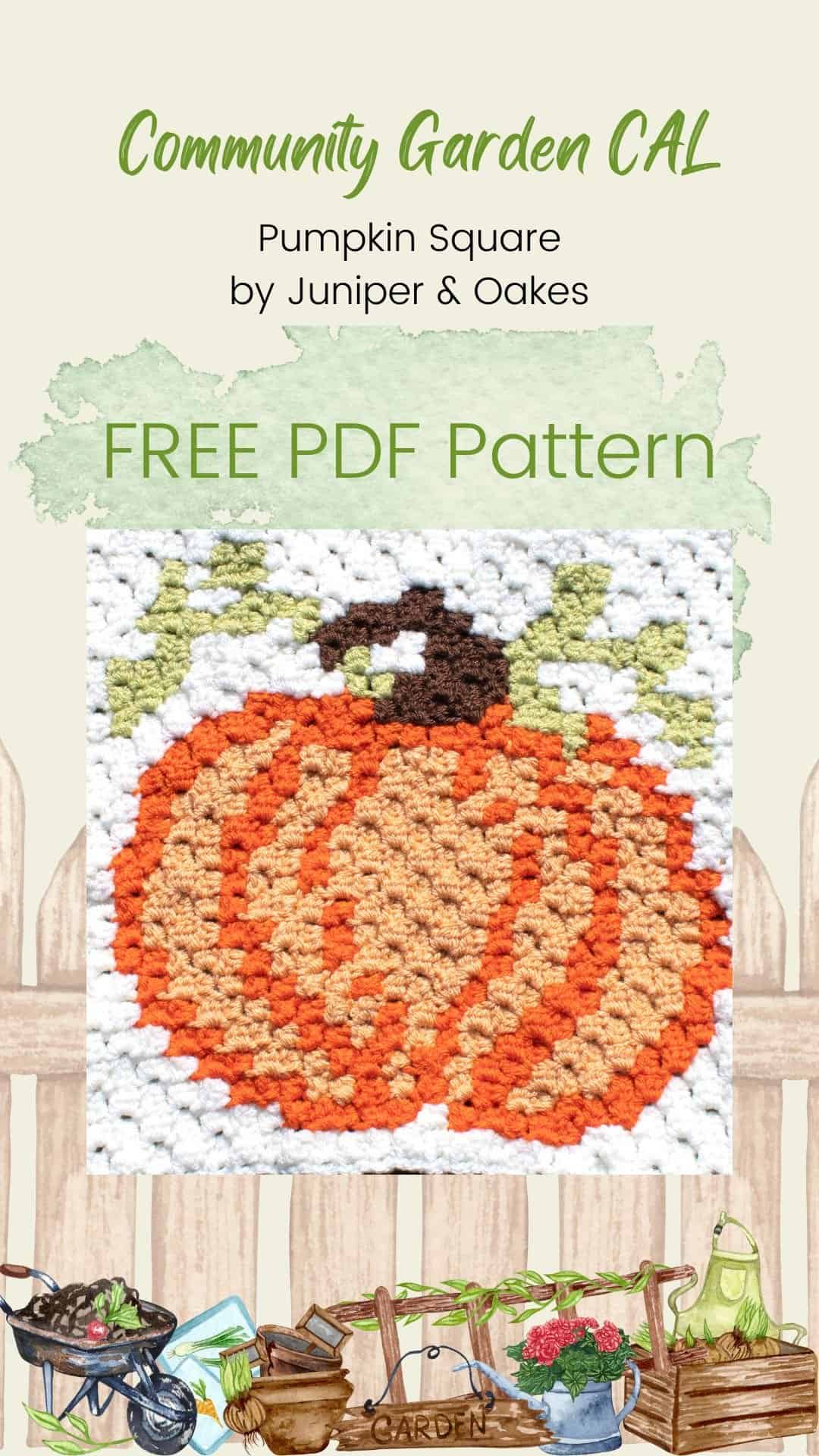 Crocheted pumpkin square pattern by Juniper & Oakes for garden CAL.