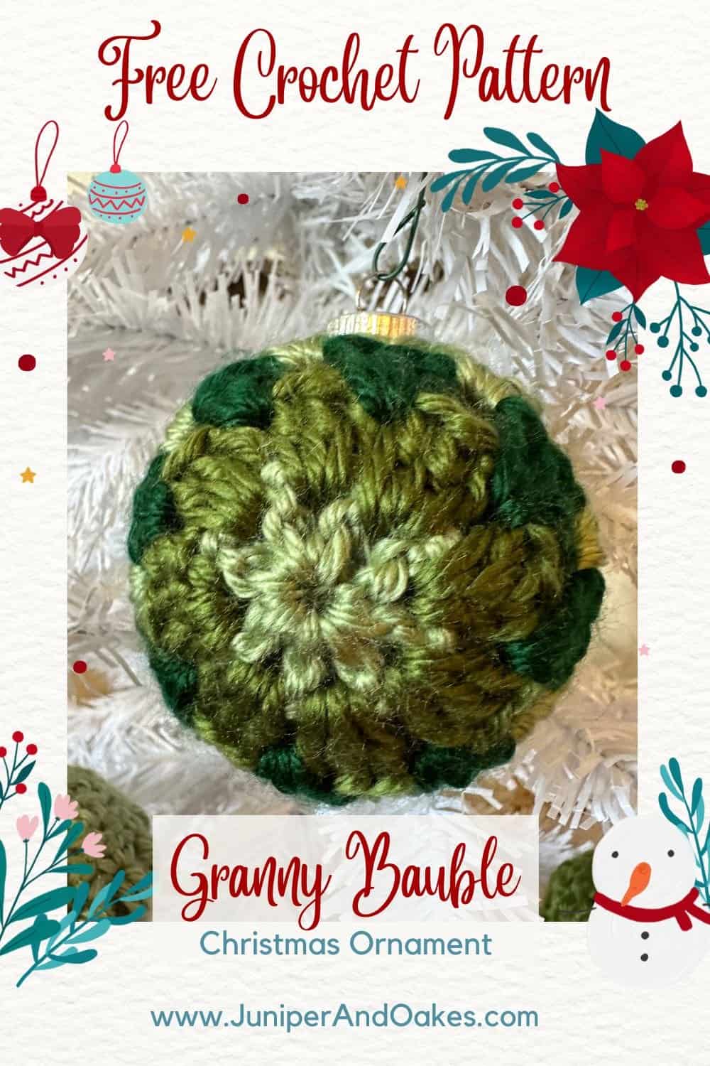 crochet granny bauble christmas ornament by Juniper and Oakes