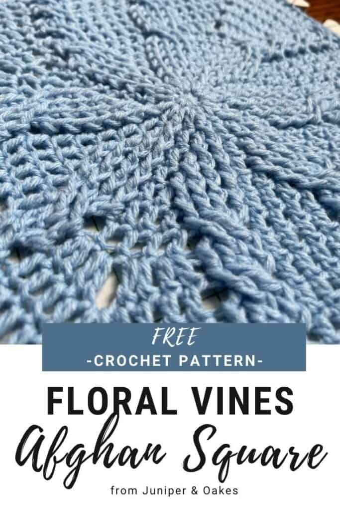 Afghan square featuring floral cabled vines, perfect for crochet blanket projects. Free pattern from.