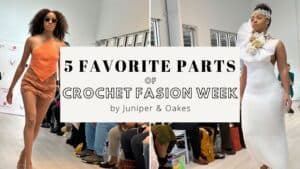 Two models showcasing crochet dresses at Juniper and Oakes fashion event.
