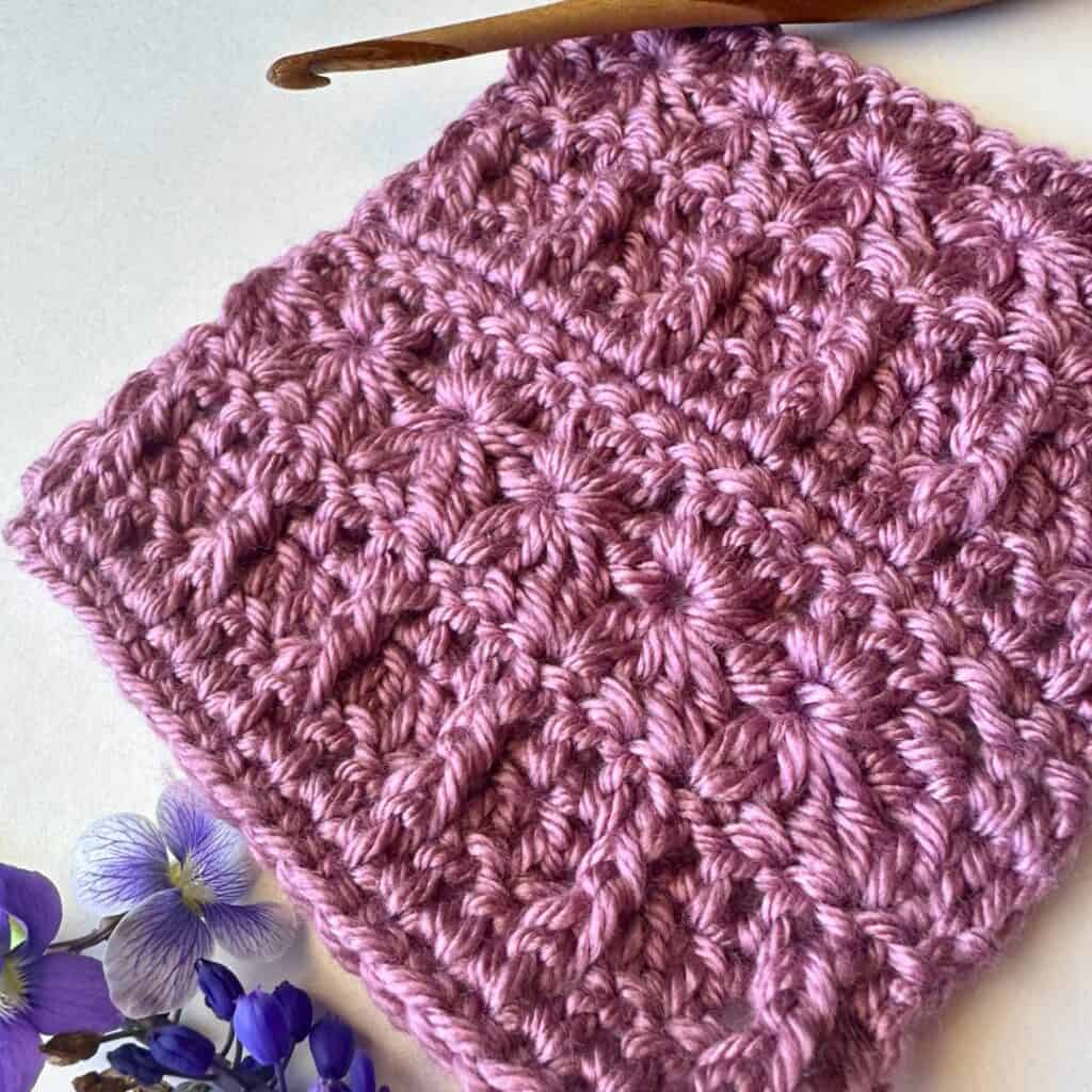 Closeup of the Flower Blossom crochet blanket section