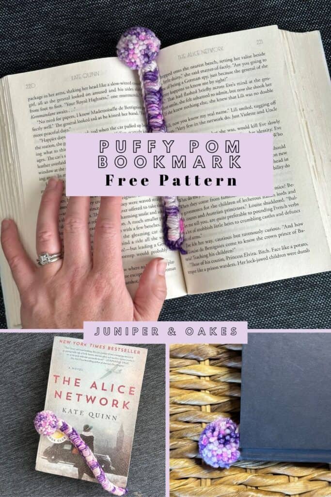 Elegant Juniper and Oakes book arrangement with decorative pom-pom bookmark.