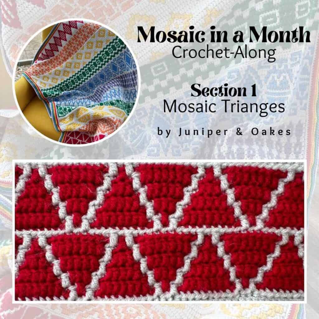 Detail of Section 1 of the Mosaic in a Month CAL, a mosaic crochet triangle blanket pattern