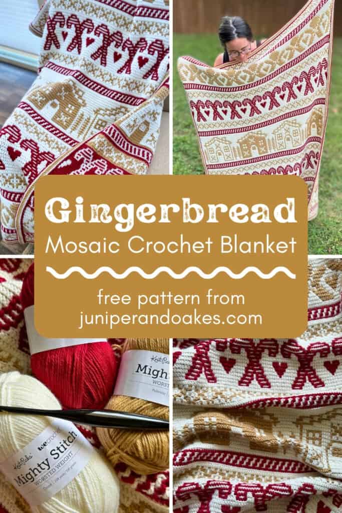 Photo collage Pinterest image for the Gingerbread Mosaic Crochet Blanket