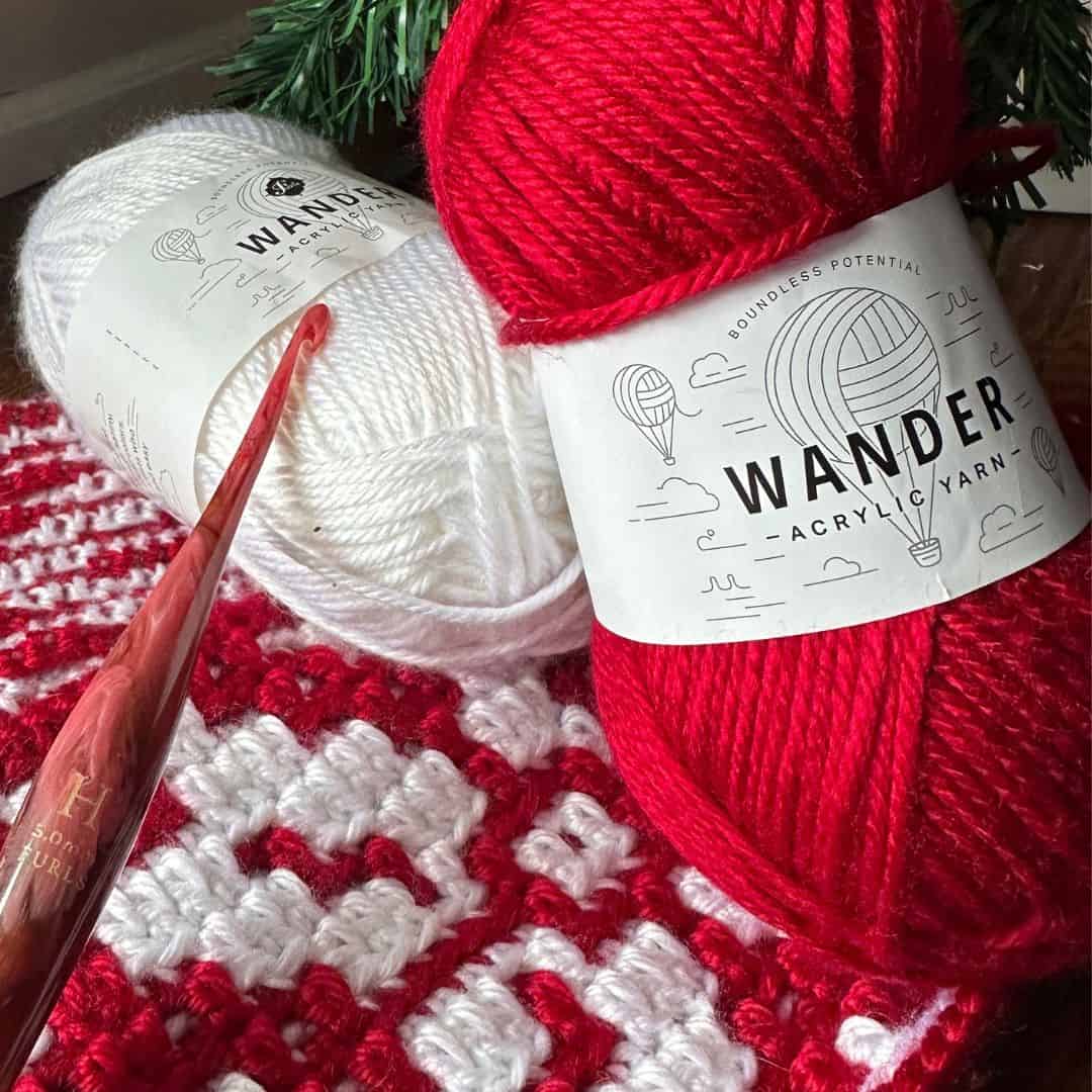 Yarn and Hook for the Christmas Mosaic Crochet Scarf Pattern