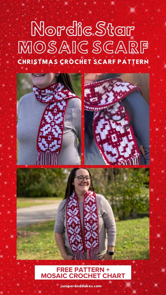 Mosaic Nordic Star Scarf -juniperandoakes - Pin featuring a collage of images of the scarf