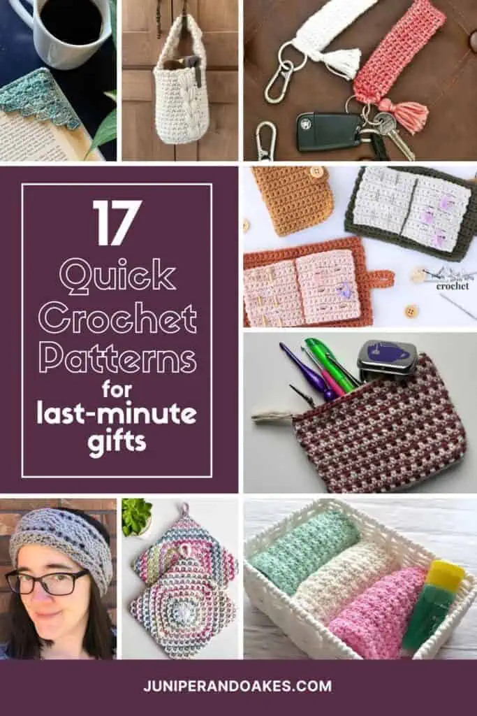 17 Quick Crochet Gift Ideas - Collage image featuring 8 designs