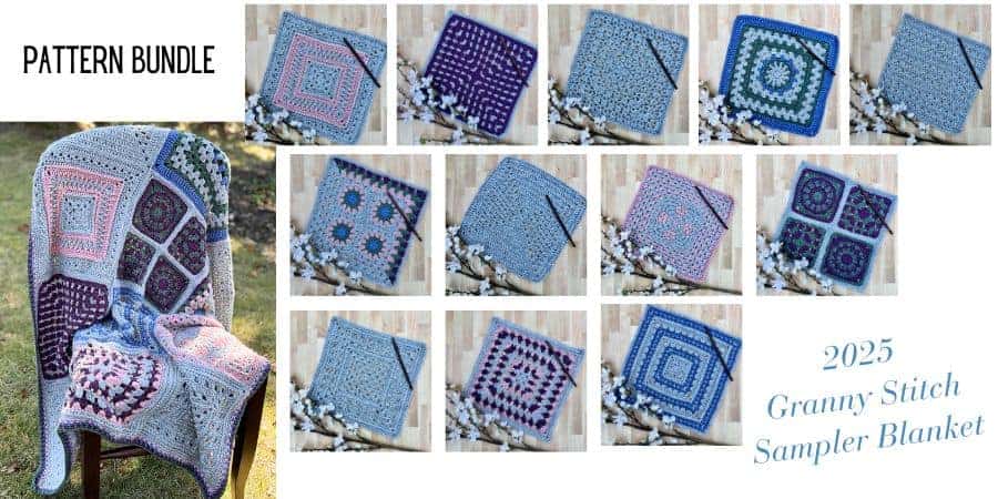 Colorful mosaic crochet heart granny square for blanket projects.