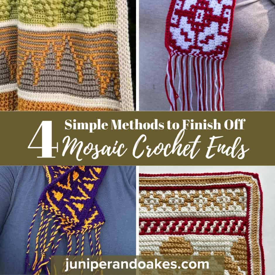 Beautiful mosaic crochet ends with detailed patterns and vibrant colors.