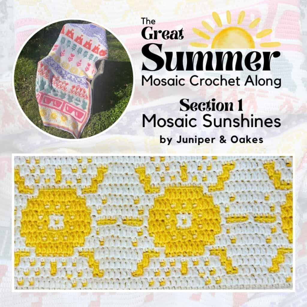 Mosaic Sunshine crochet pattern featuring bright yellow and white colors for summer decor.