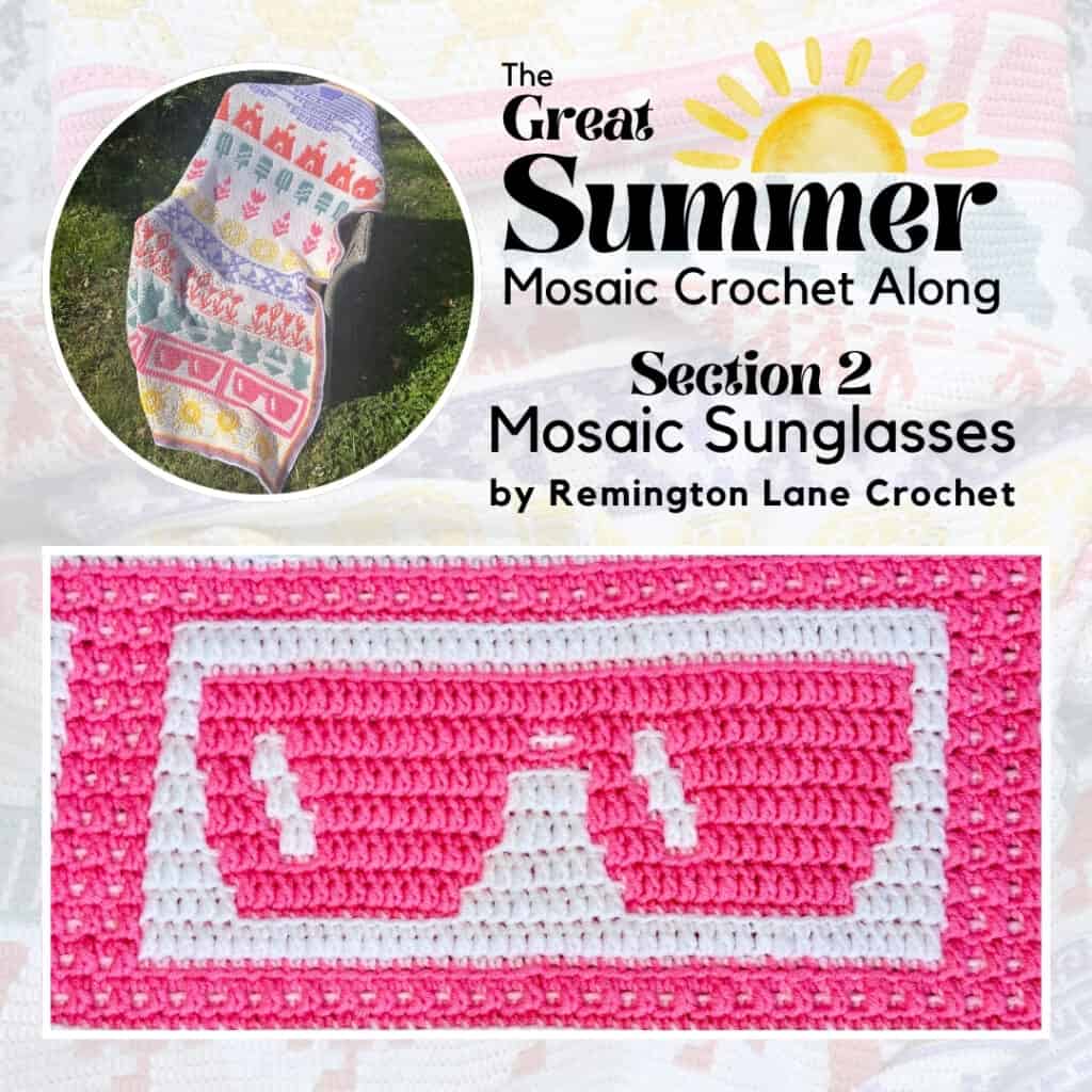 Summer mosaic crochet blanket with colorful mosaic sunglasses design.