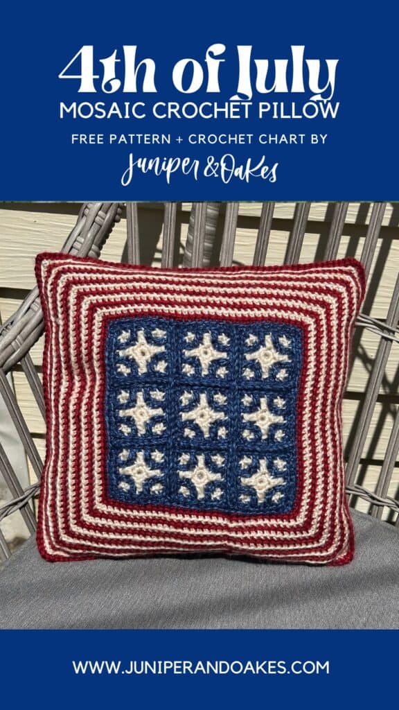 Pin the 4th of July Mosaic Crochet Pillow on Pinterest!