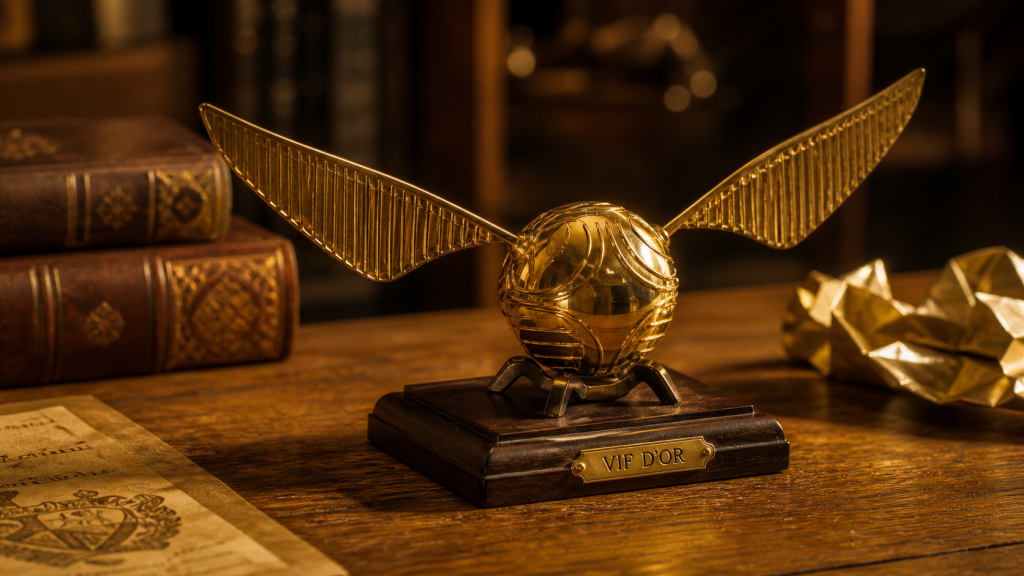 Vif d’or Harry Potter : sculpture 18 cm en métal plaqué argent et or 24 carats