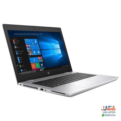 Lightweight silver HP laptop with Windows 10 display, perfect for work and entertainment.