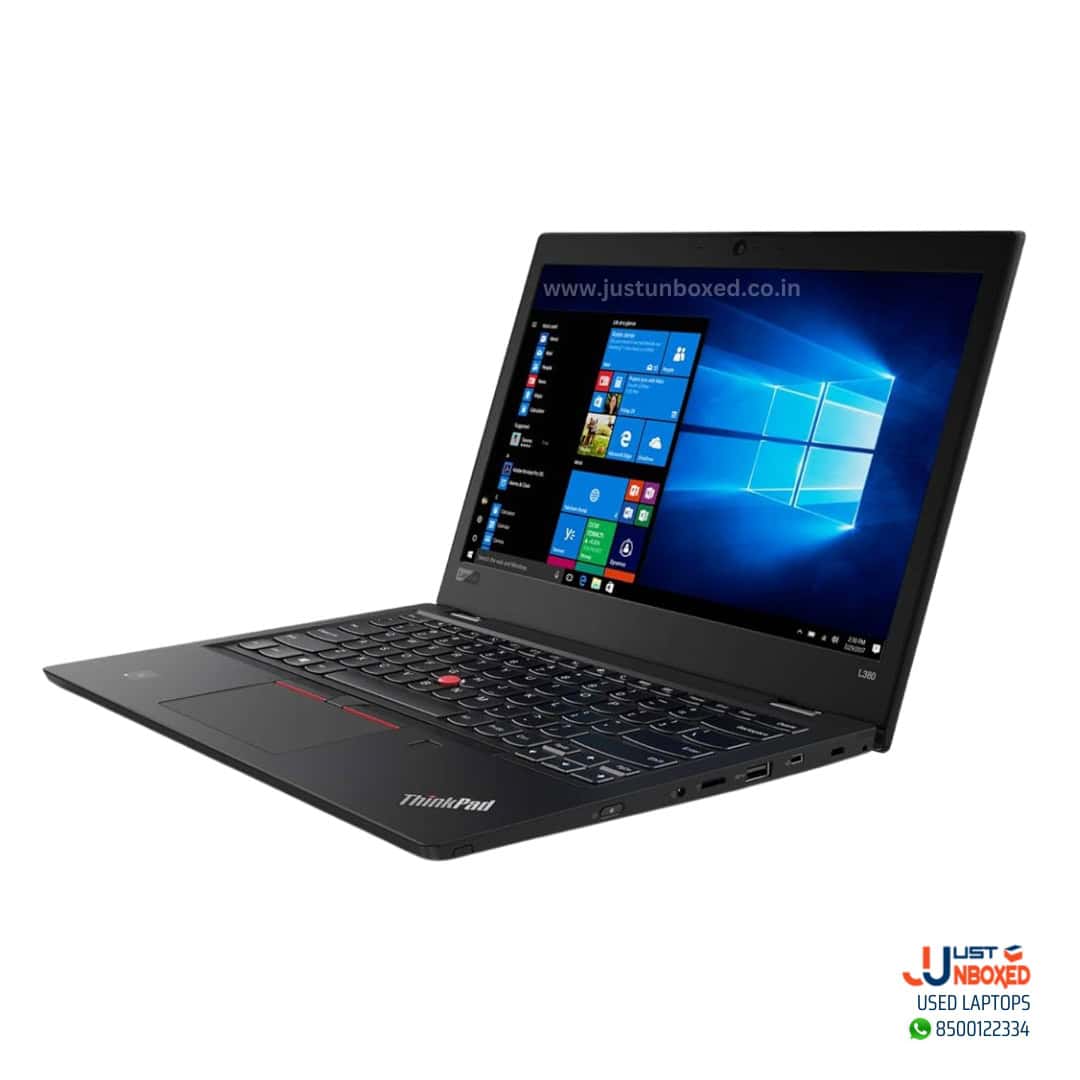 Laptop with Windows 10, black Lenovo ThinkPad, refurbished, for office or home use.