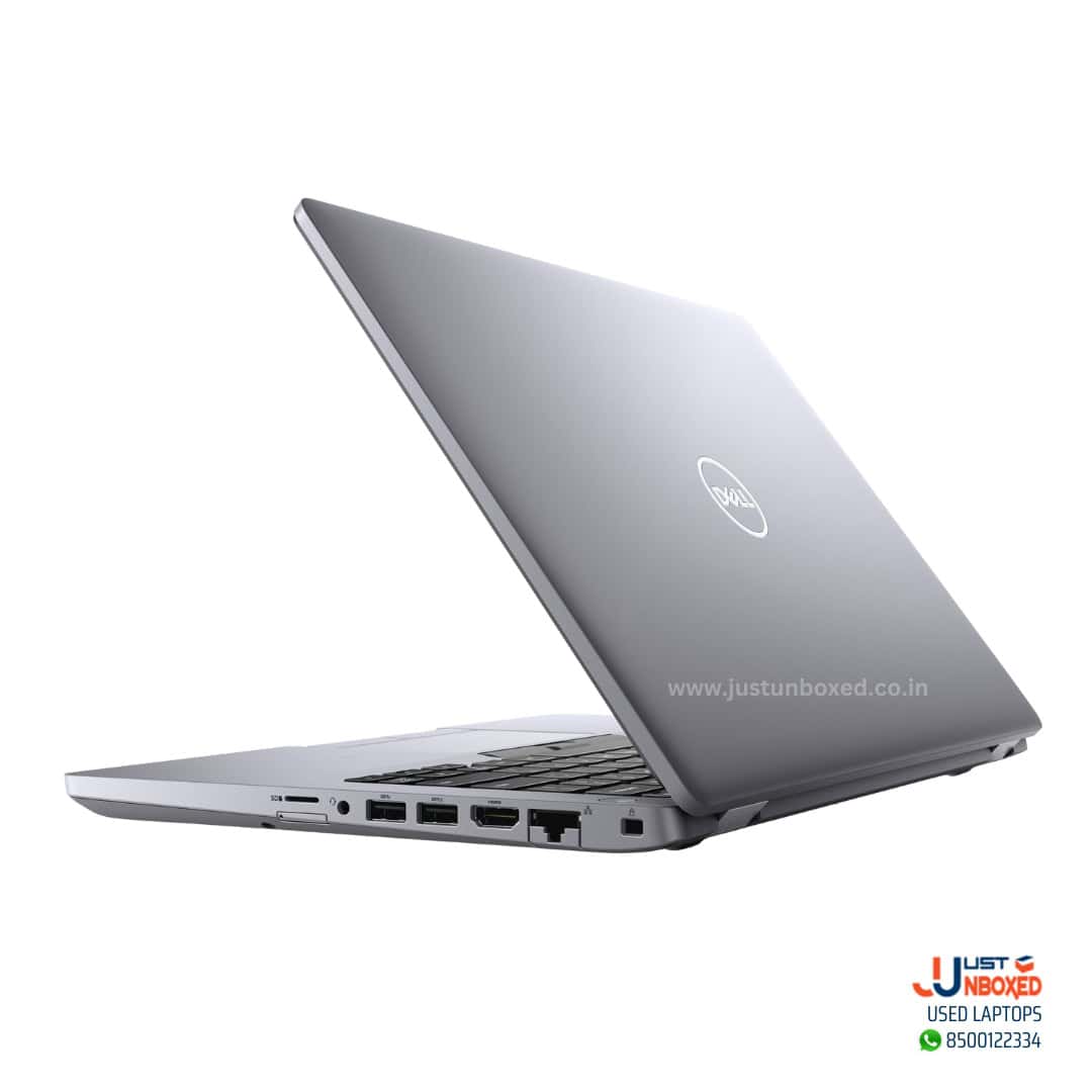 Laptop with sleek silver design, multiple ports, ideal for professional use.