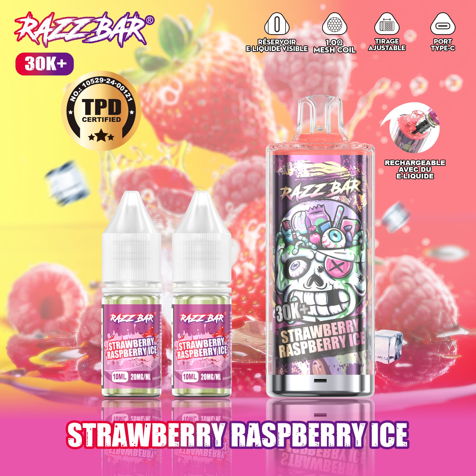 Razz Bar 30K+ Strawberry Raspberry Ice Einweg E-Zigarette