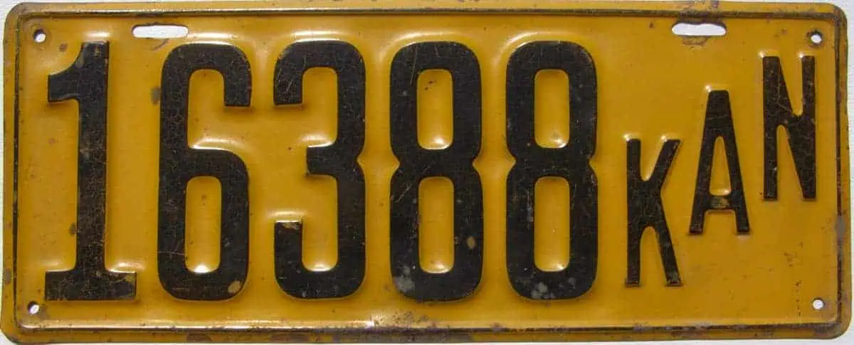 Kansas 1915 car license plate #16388.