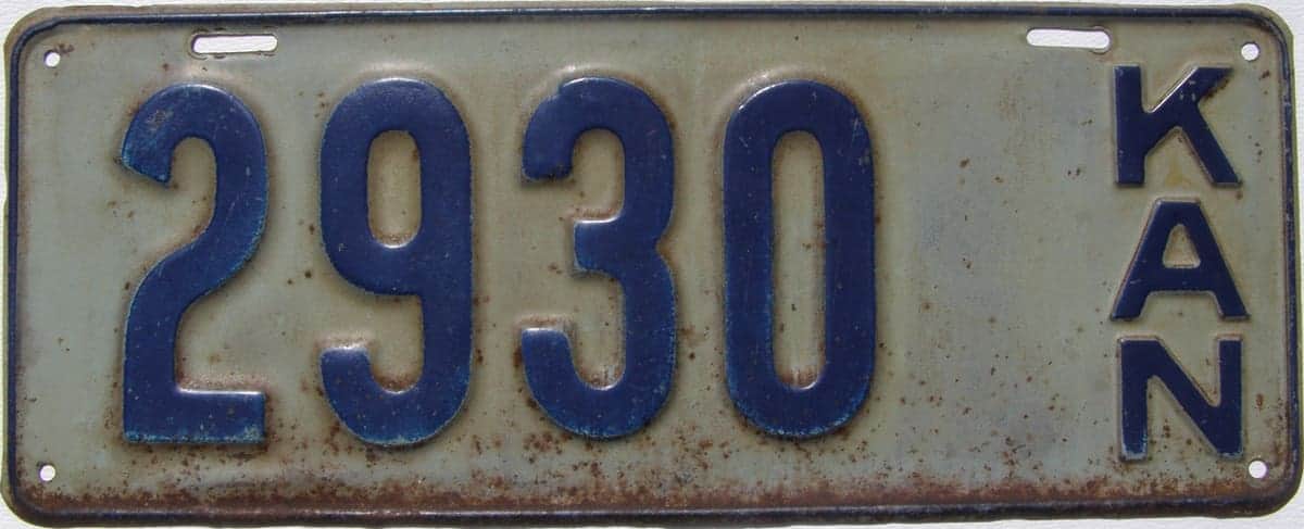 Kansas 1919 car license plate #2930.