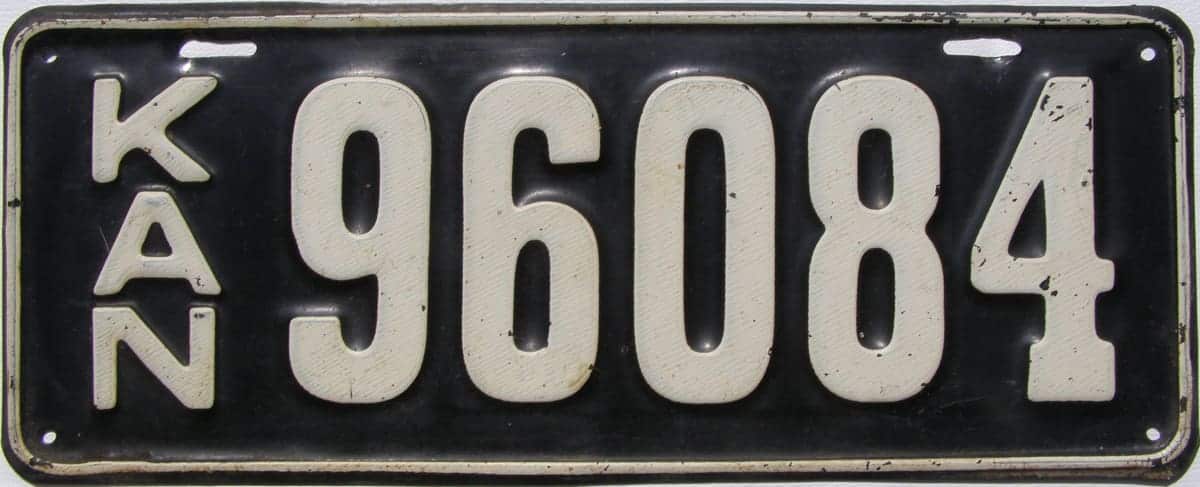 Kansas 1920 car license plate #96084.