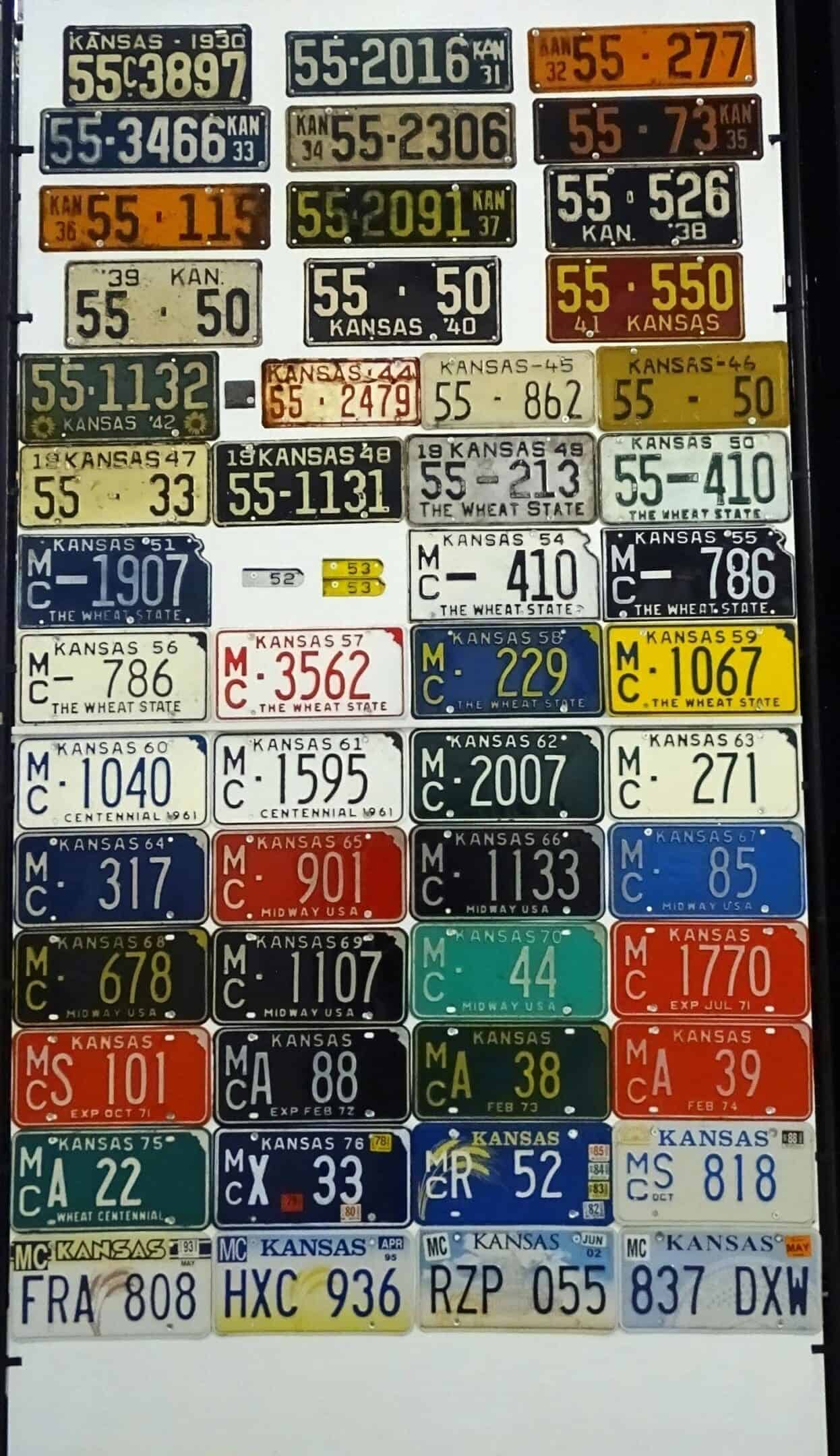 Kansas 1930 to 2009 car license plate run Mitchell county