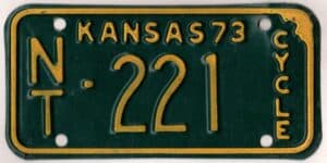 Kansas 1973 motorcycle license plate Norton county #NT-221