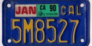 California 1990 motorcycle license plate #5M8527