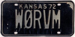 Kansas 1972 ham radio license plate #W0RVM