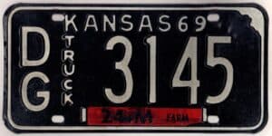 Kansas 1969 truck license plate Douglas county #DG-3145