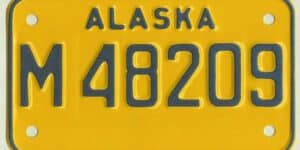 Alaska 1973 base motorcycle license plate #M48209