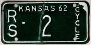 Kansas 1962 motorcycle license plate Russell county #RS-2