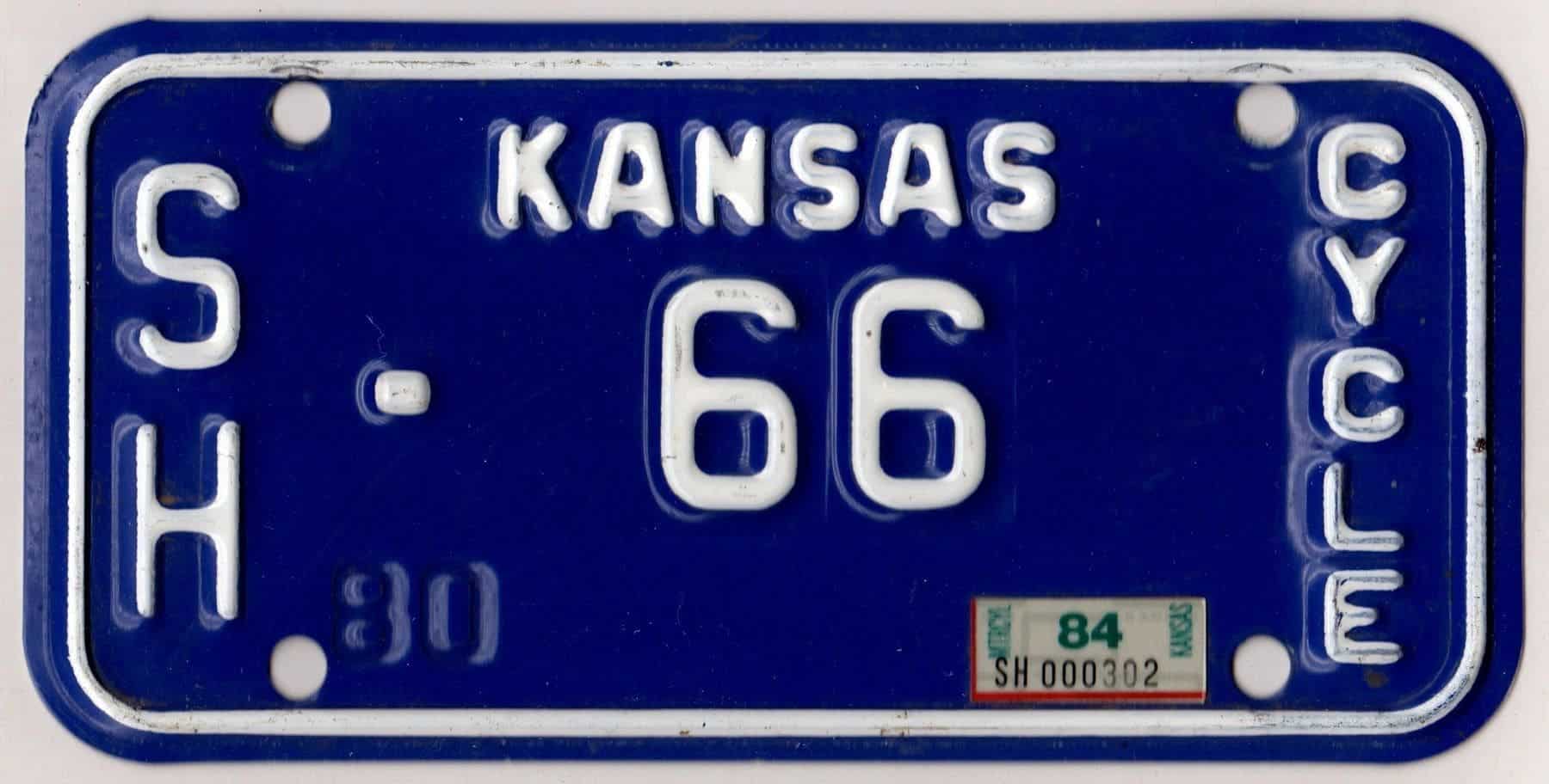 Kansas 1984 motorcycle license plate Sherman county #SH-66