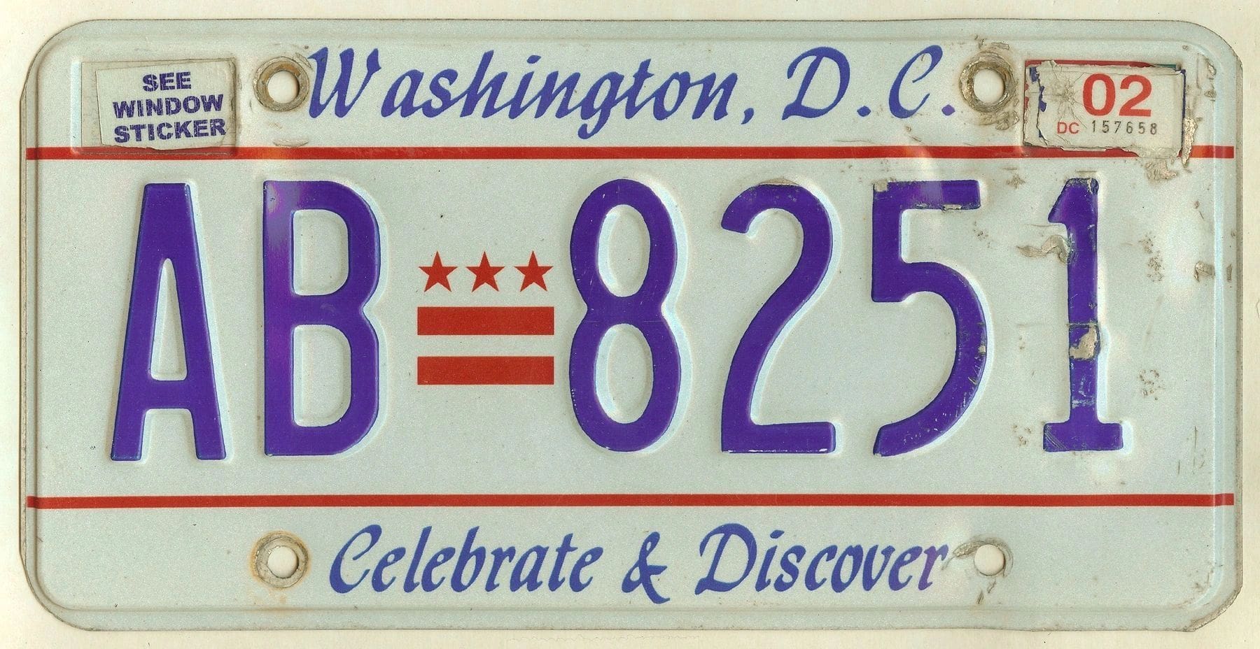 District of Columbia 2002 car license plate #AB 8251