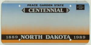 North Dakota 1989 centennial flat license plate