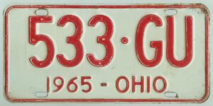 Ohio 1965 car license plate #533-GU