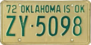Oklahoma 1972 car license plate #ZY-5098