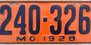 Missouri 1928 car license plate #240-326