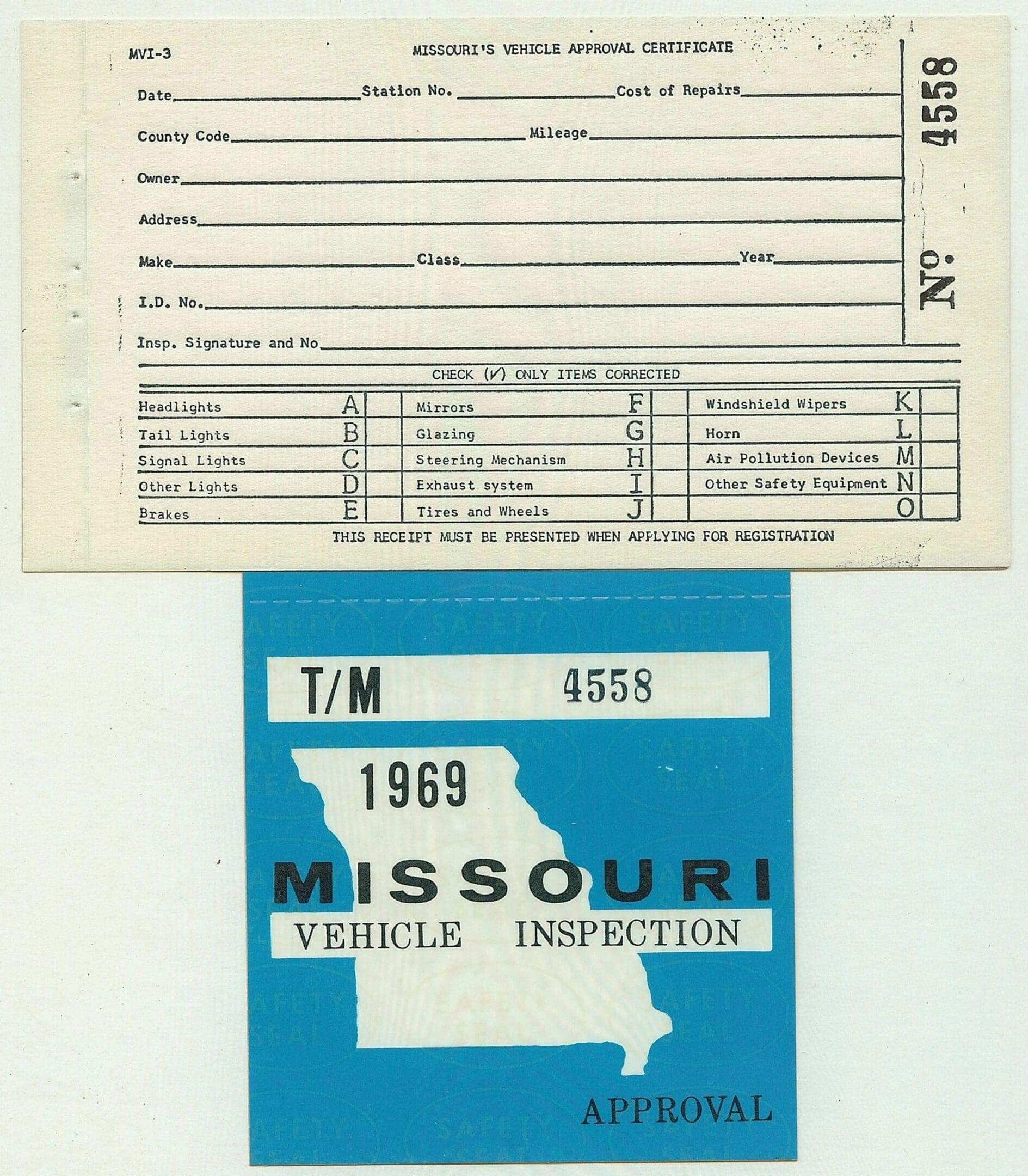 Missouri 1969 vehicle inspection decal #4558